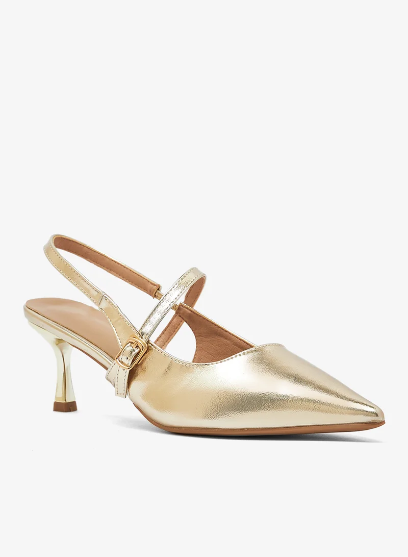 ELLA Metallic Gold Sling Back Kitten Heel Pumps